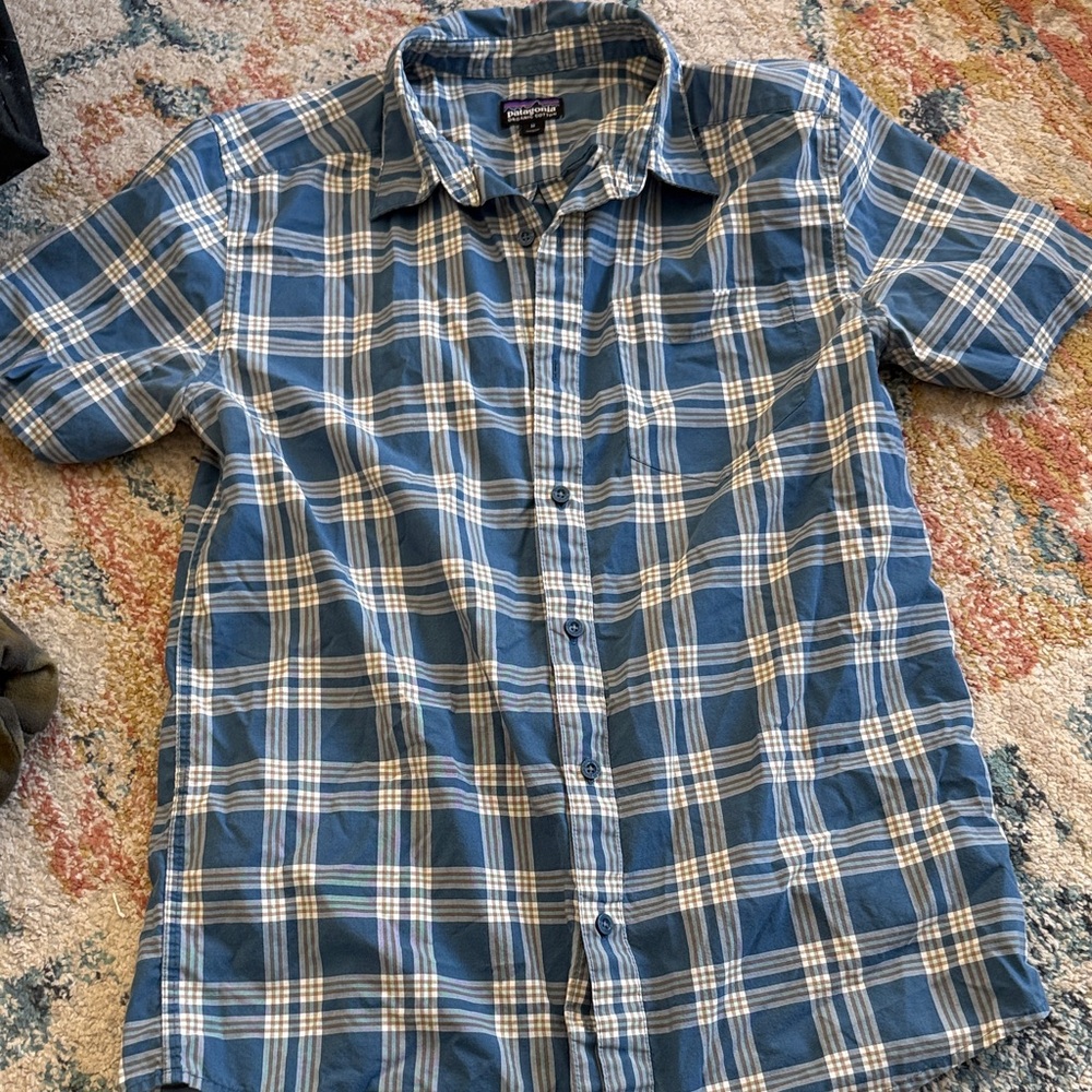 Patagonia Blue and White Cotton Plaid Shirt